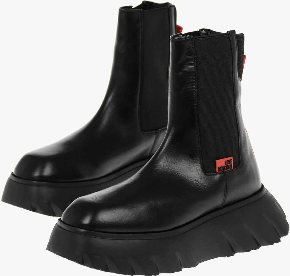 Moschino Love Leather Climb60 Chelsea Boots With Chunkly Sole And Con Black