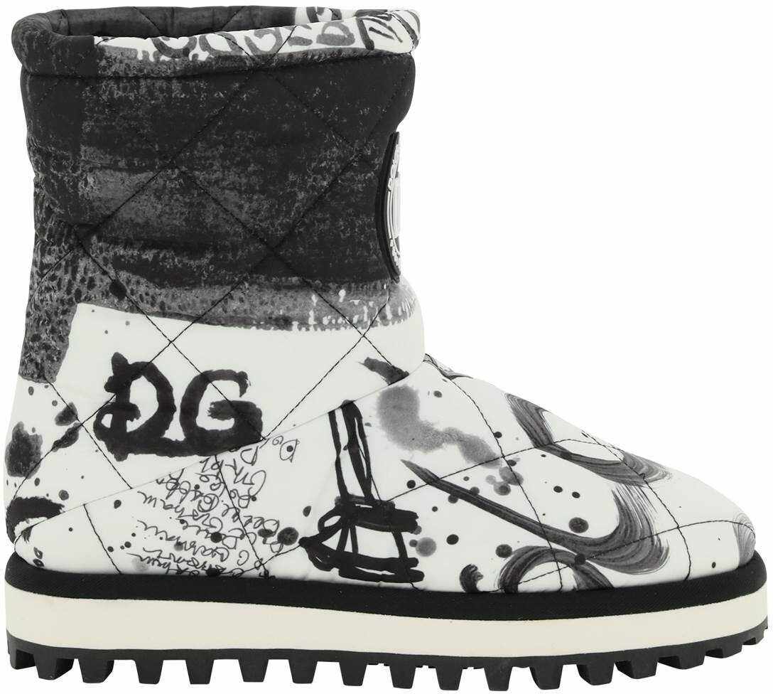 Dolce & Gabbana Printed Nylon Boots LOGO2 NERO F BCO OTT