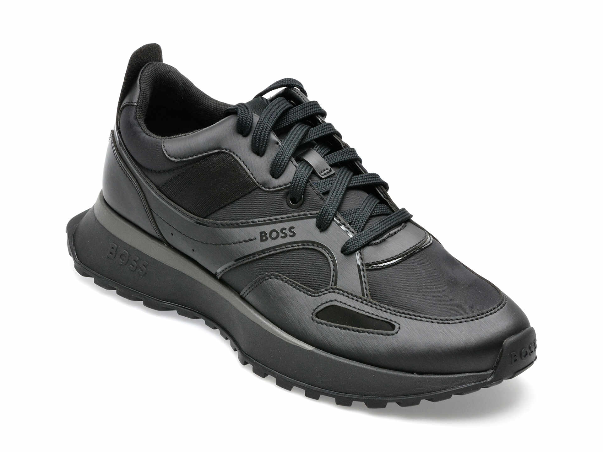 Pantofi sport BOSS negri, 3225, din material textil si piele ecologica