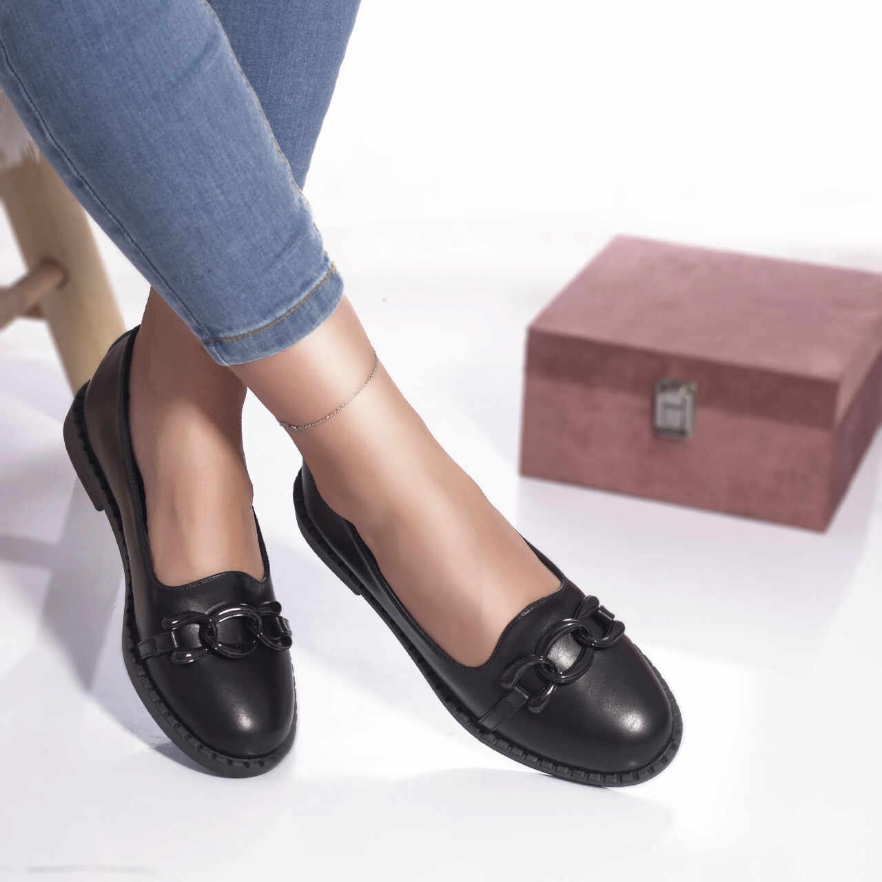 Pantofi casual mocasini penelope piele ecologica negru