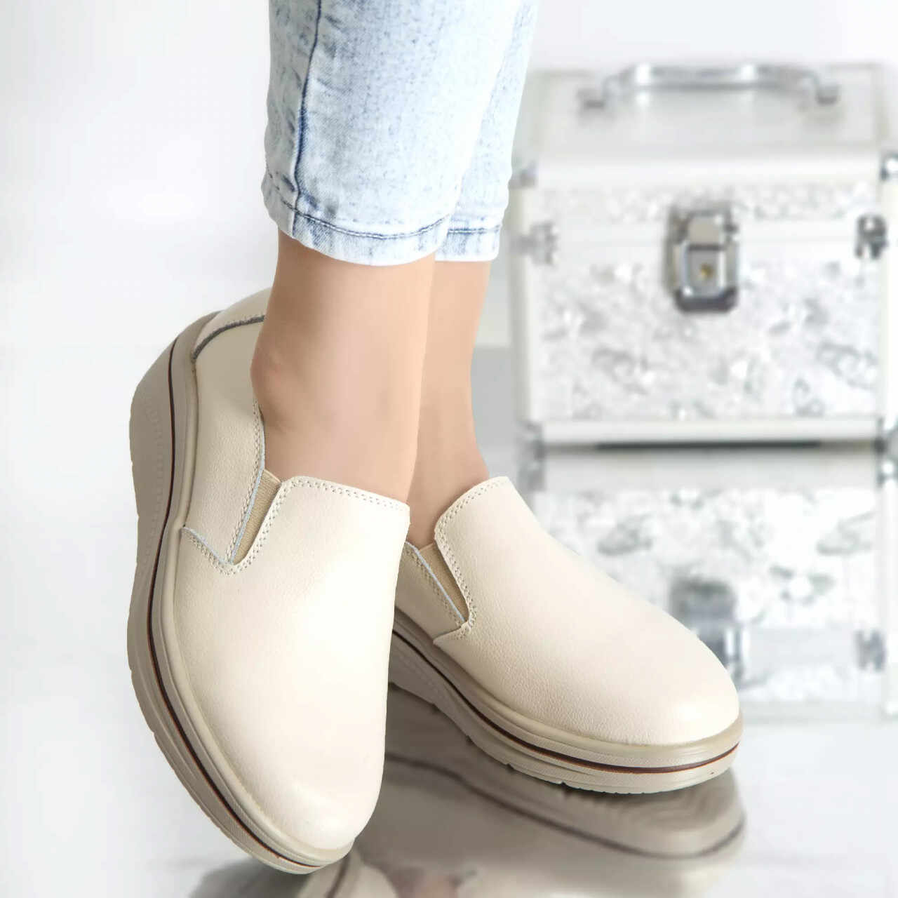 Pantofi cu platforma nataly bej piele naturala