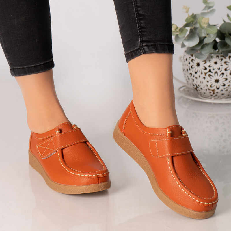 Pantofi dama casual portocalii piele naturala chloly