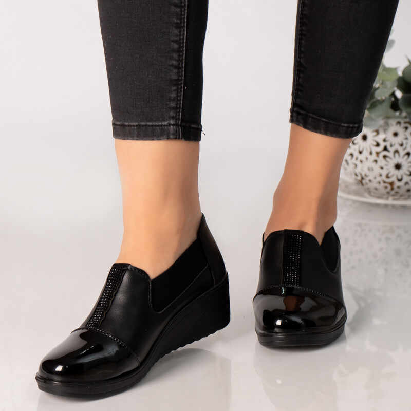 Pantofi dama cu platforma negri piele ecologica amina