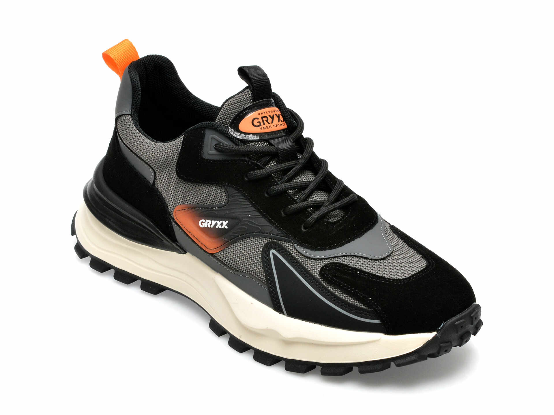 Pantofi sport GRYXX negri, 22010, din material textil si piele intoarsa