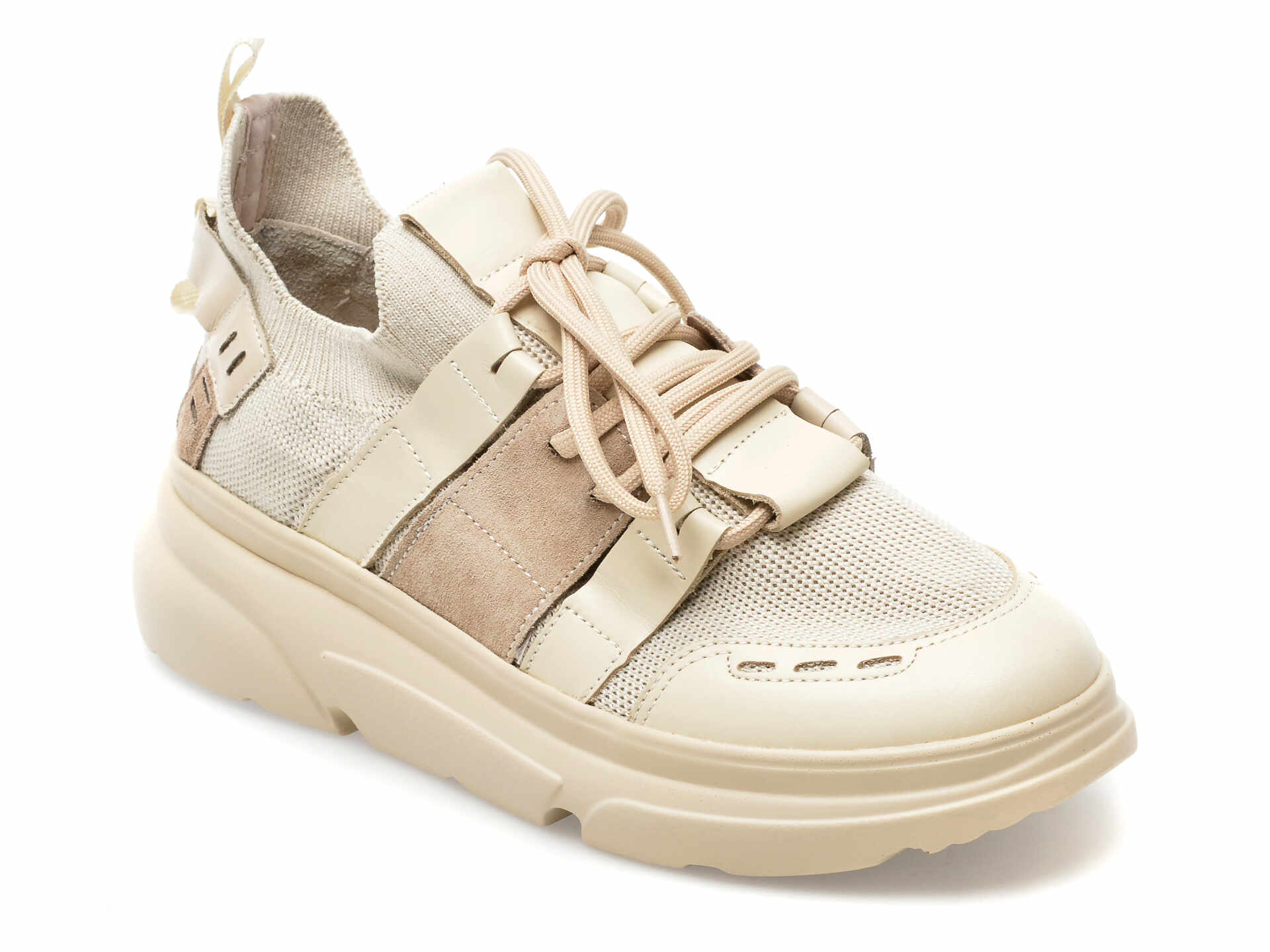 Pantofi EPICA bej, 371PT03, din piele naturala si material textil