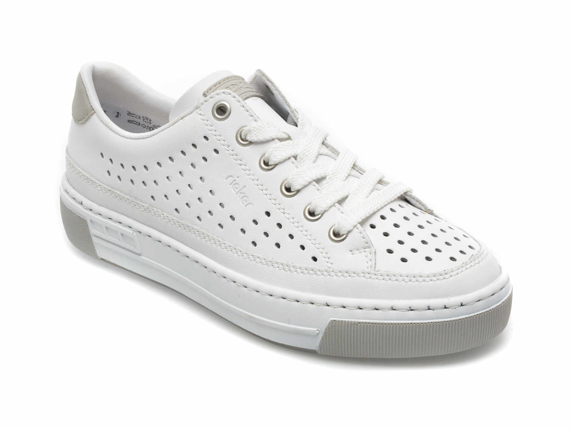 Pantofi RIEKER albi, L8849, din piele ecologica