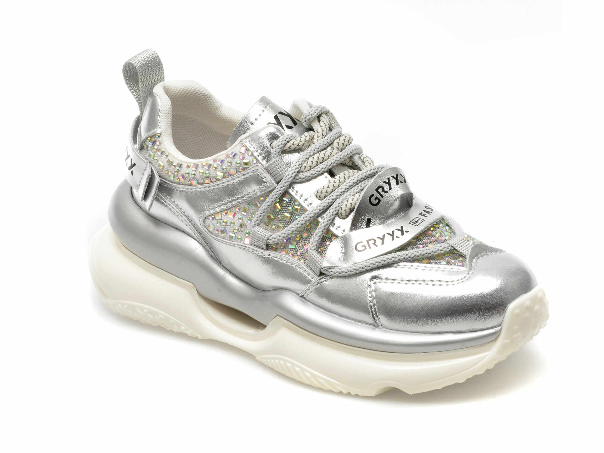 Pantofi GRYXX argintii, 530, din piele ecologica si material textil