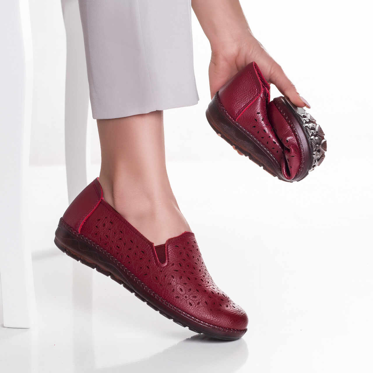 Pantofi dama casual rosii din piele ecologica duja