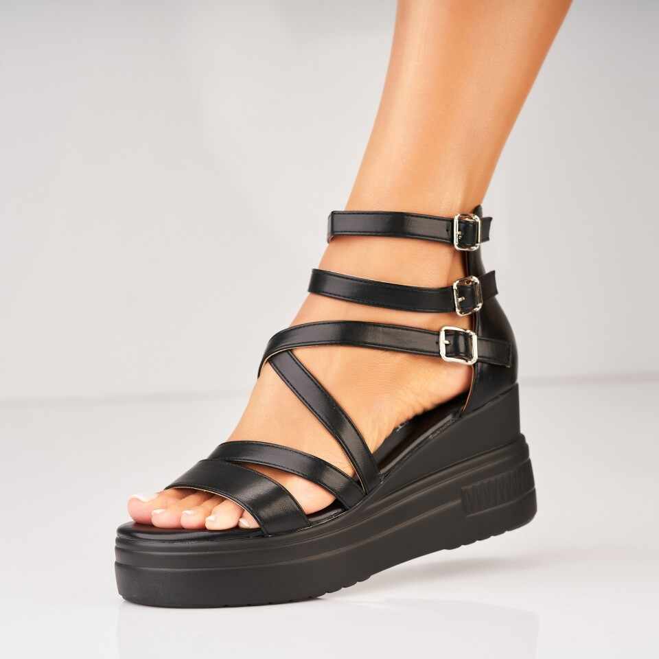 Sandale dama cu platforma Negre din Piele Ecologica Nyxia A5704