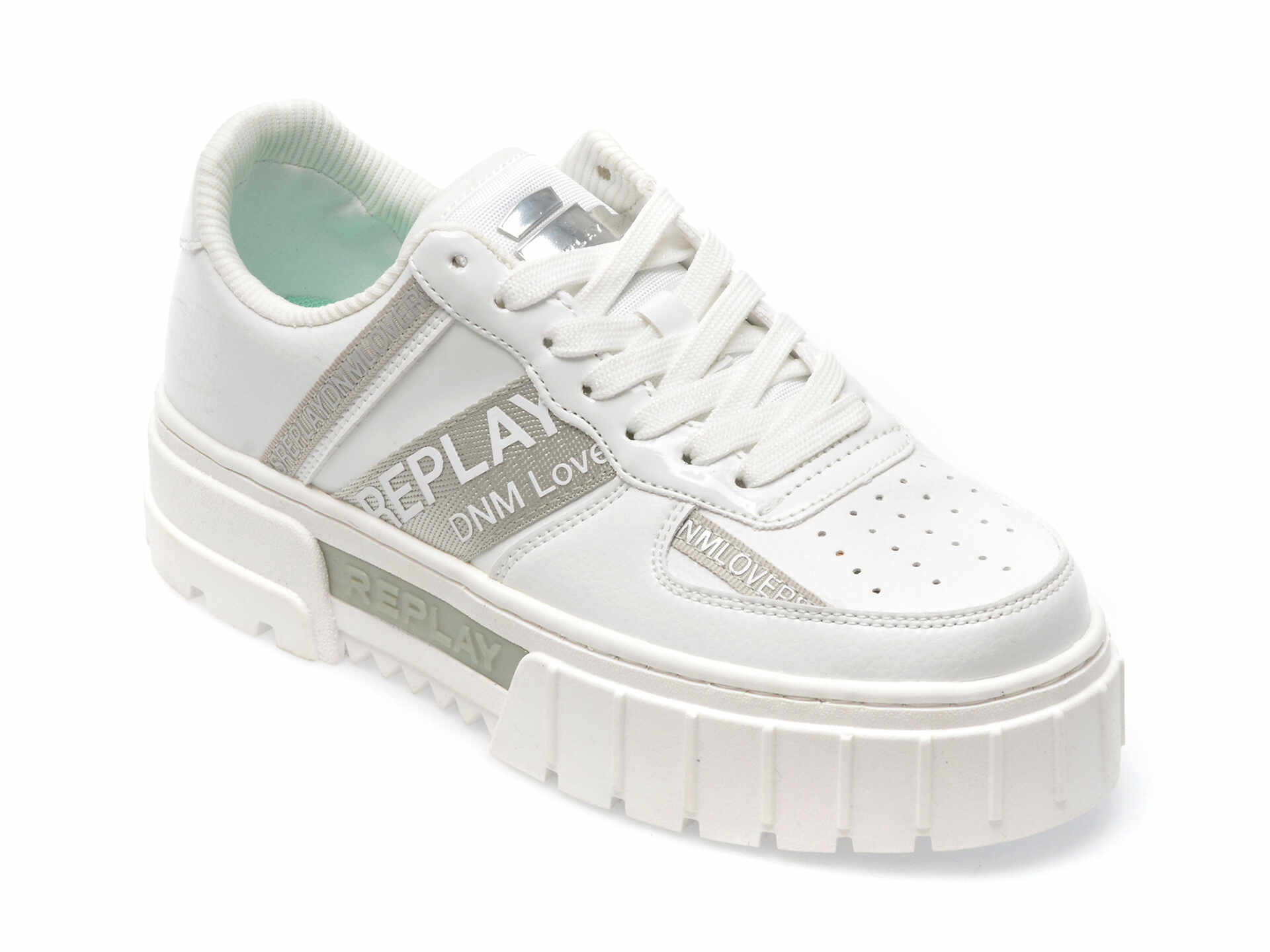 Pantofi REPLAY albi, WZ4E08S, din piele ecologica