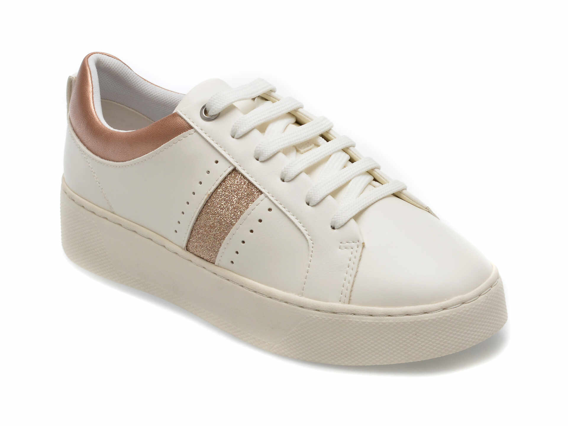 Pantofi GEOX albi, D35QXA, din piele ecologica