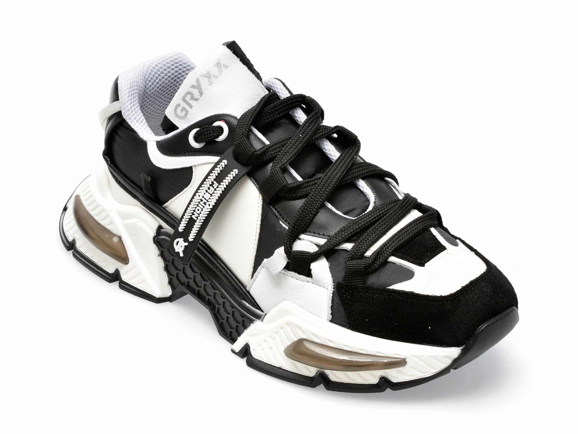 Pantofi GRYXX alb-negru, 31, din piele ecologica si material textil