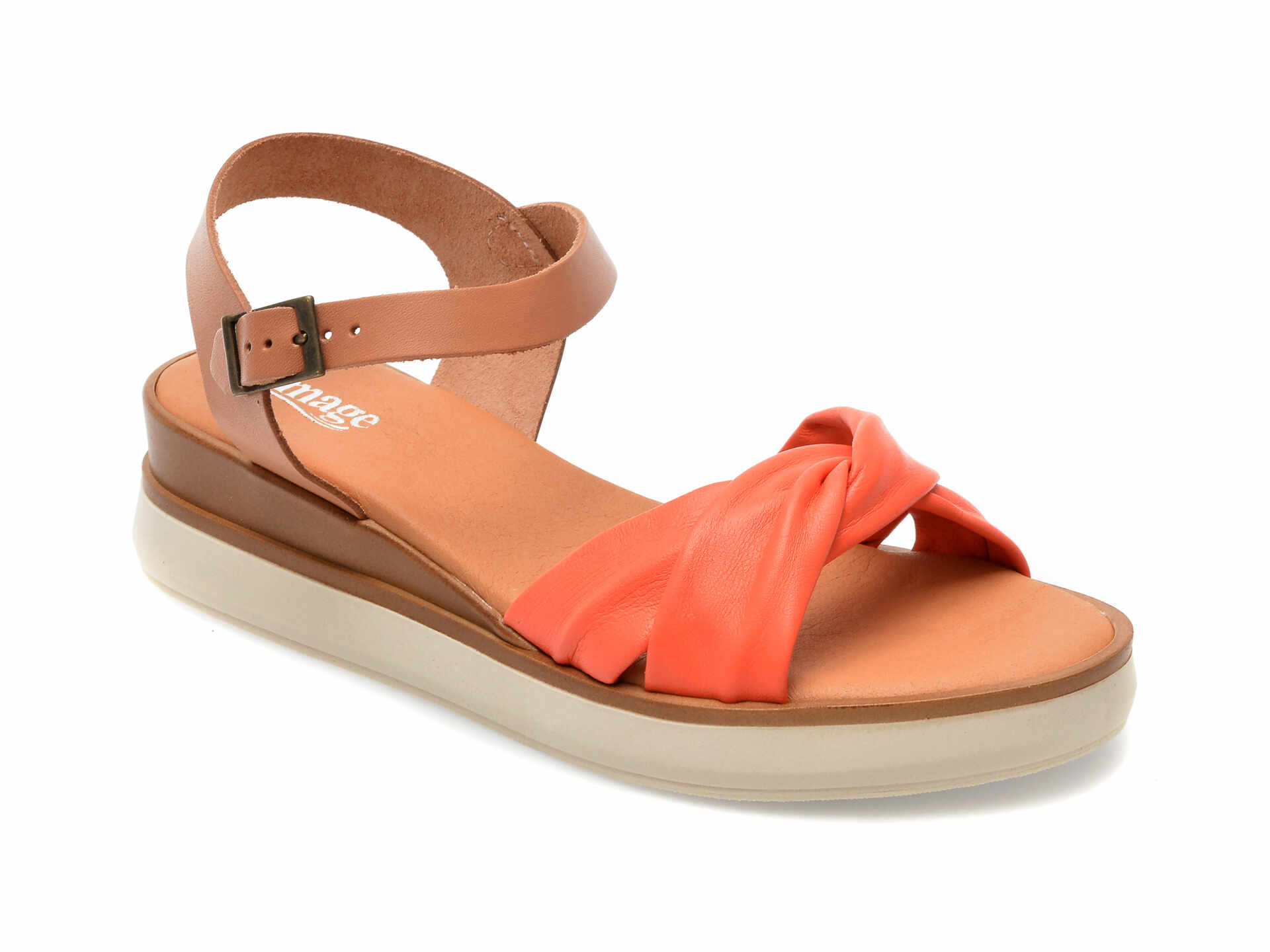 Sandale IMAGE portocalii, INDIRA, din piele naturala