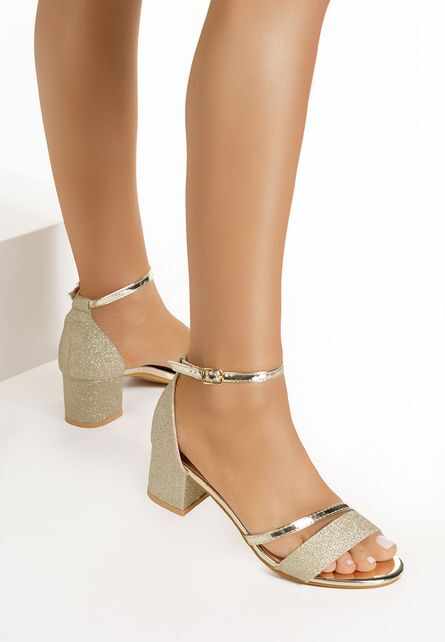 Sandale elegante cu toc mic Malena aurii