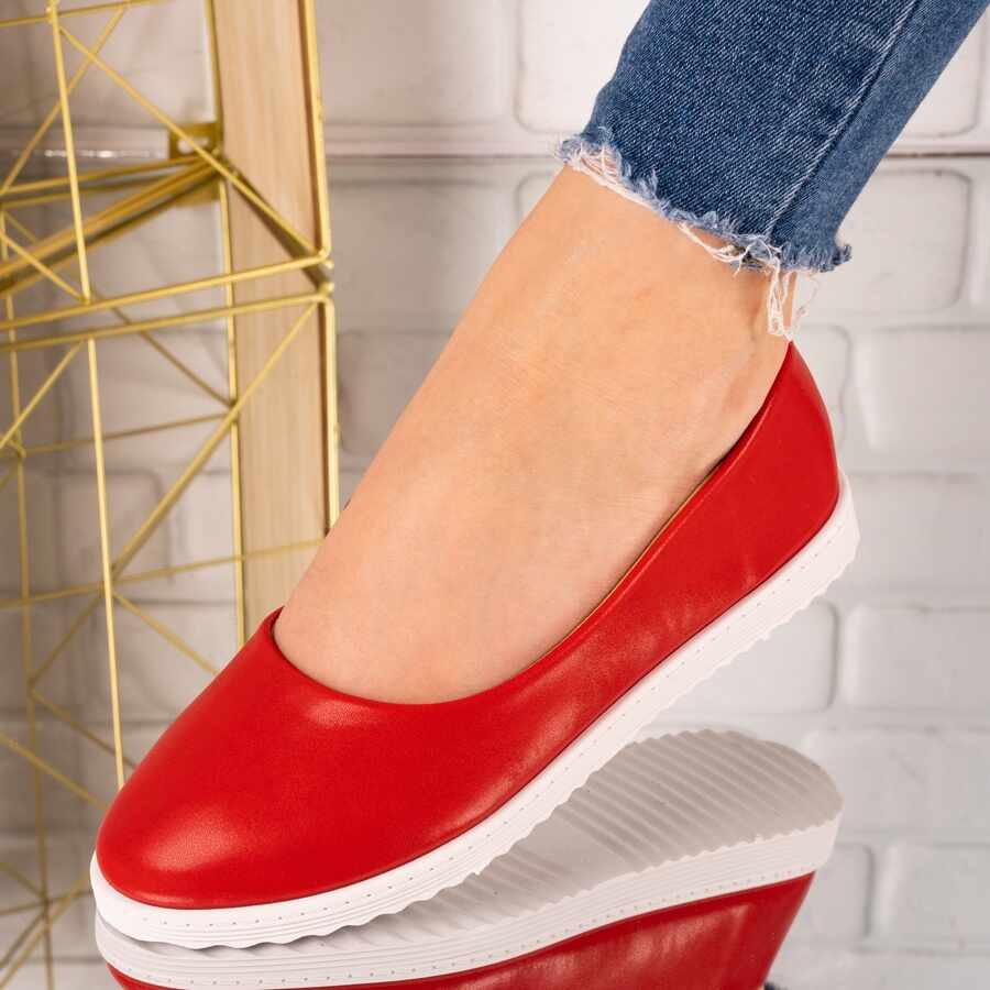 Pantofi dama din piele ecologica Rosu Azra Marimea 38