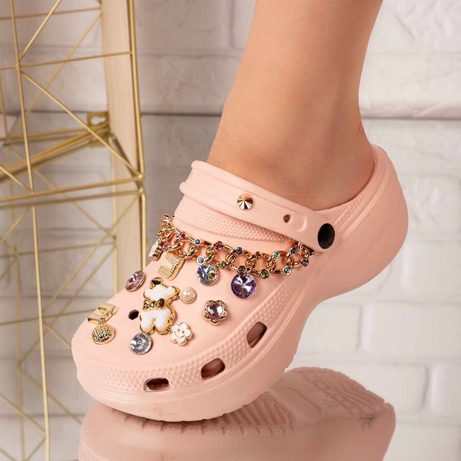 Papuci dama cu accesorii colorate Roz Bambina Marimea 36