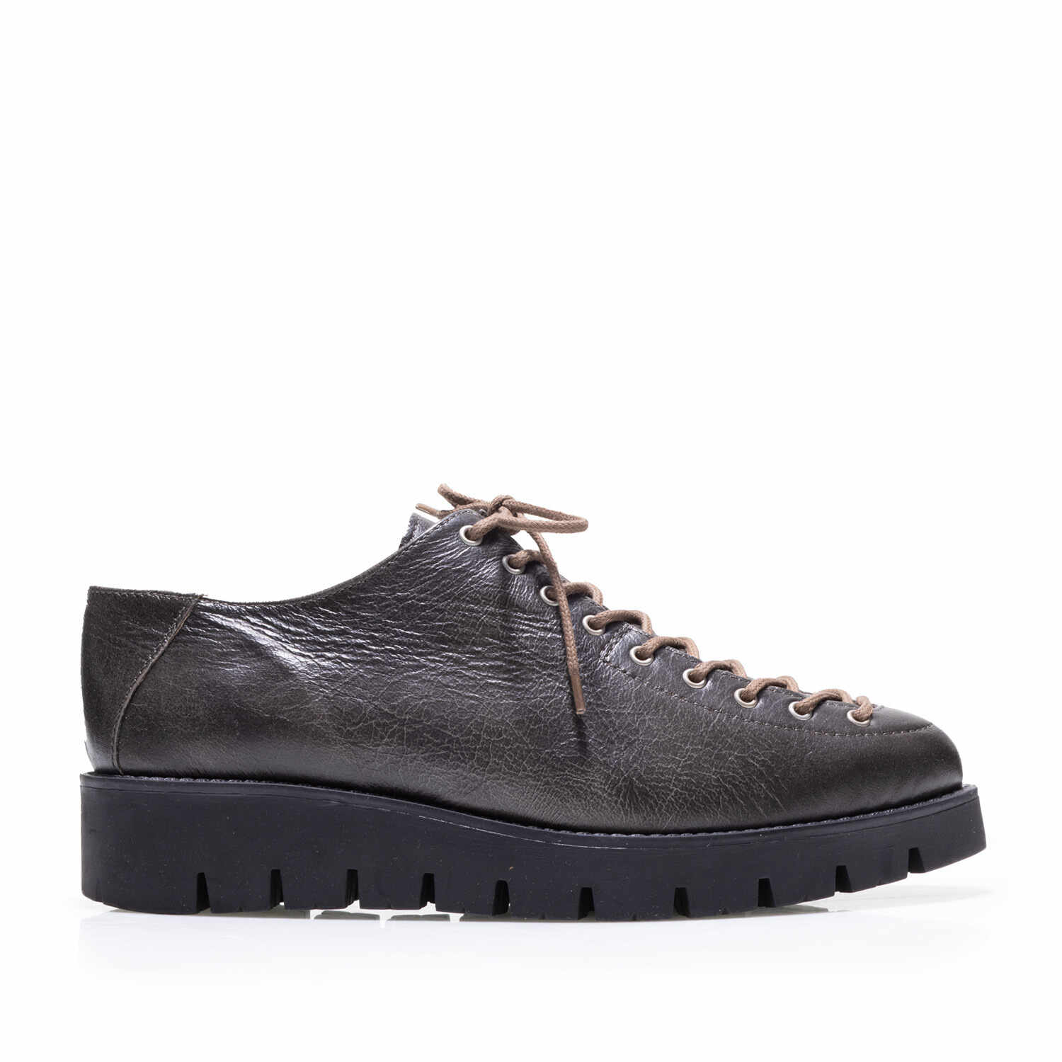 Pantofi casual damă cu șiret până în vârf din piele naturală, Leofex - Mostră 194 Gri Box