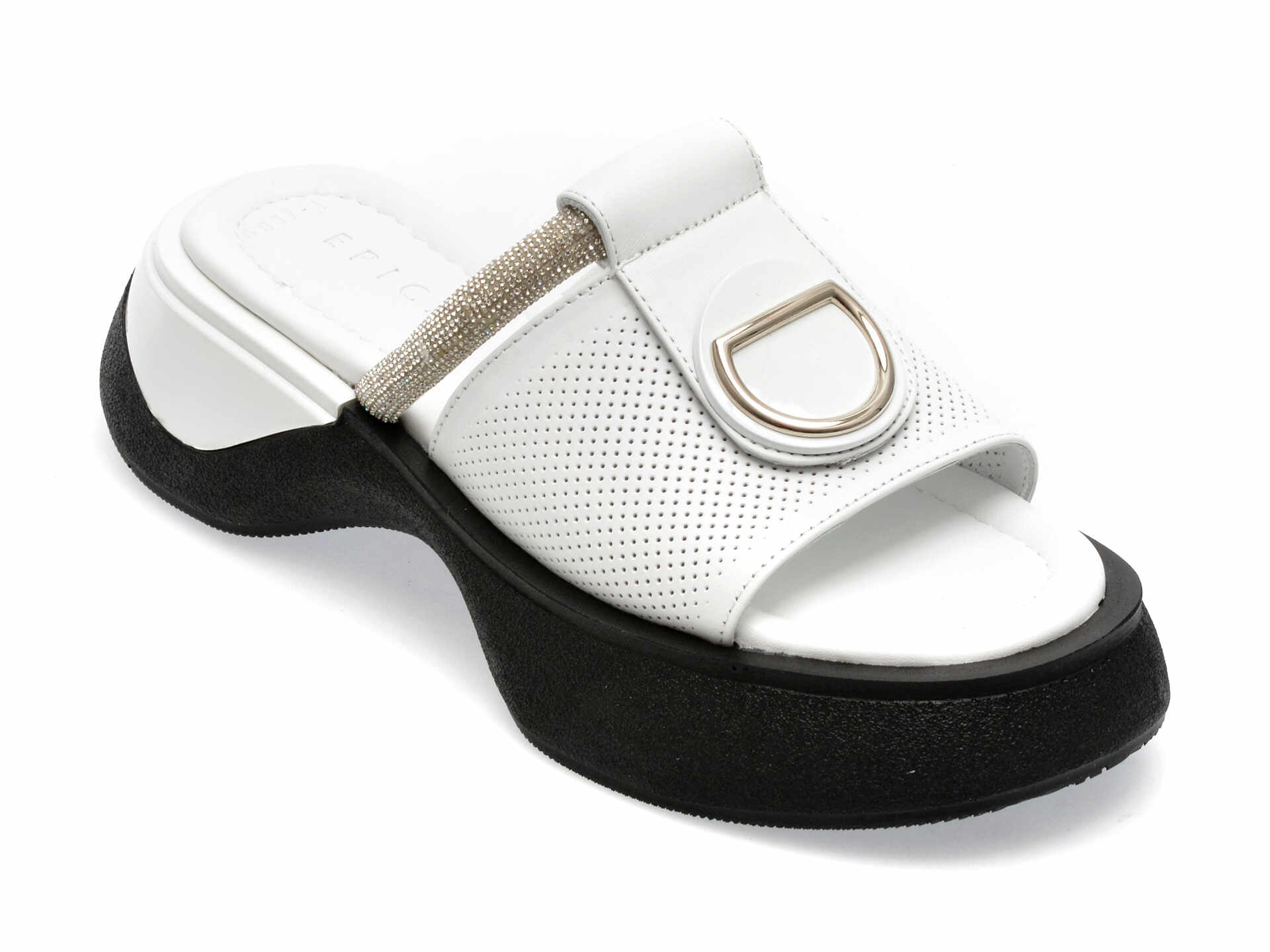 Papuci EPICA albi, 828007, din piele naturala