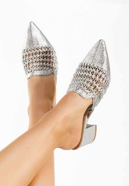 Papuci dama eleganti Divya argintii