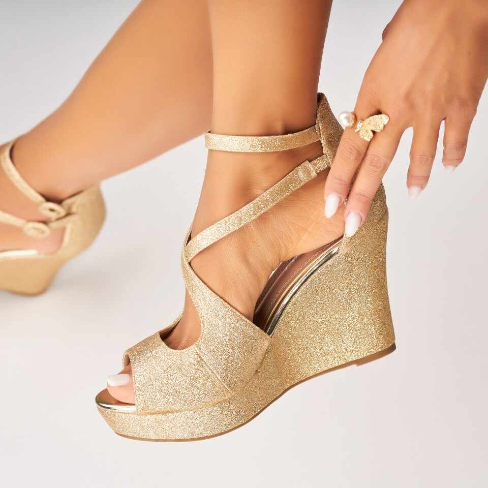 Sandale dama cu platforma Auriu din Glitter Manha