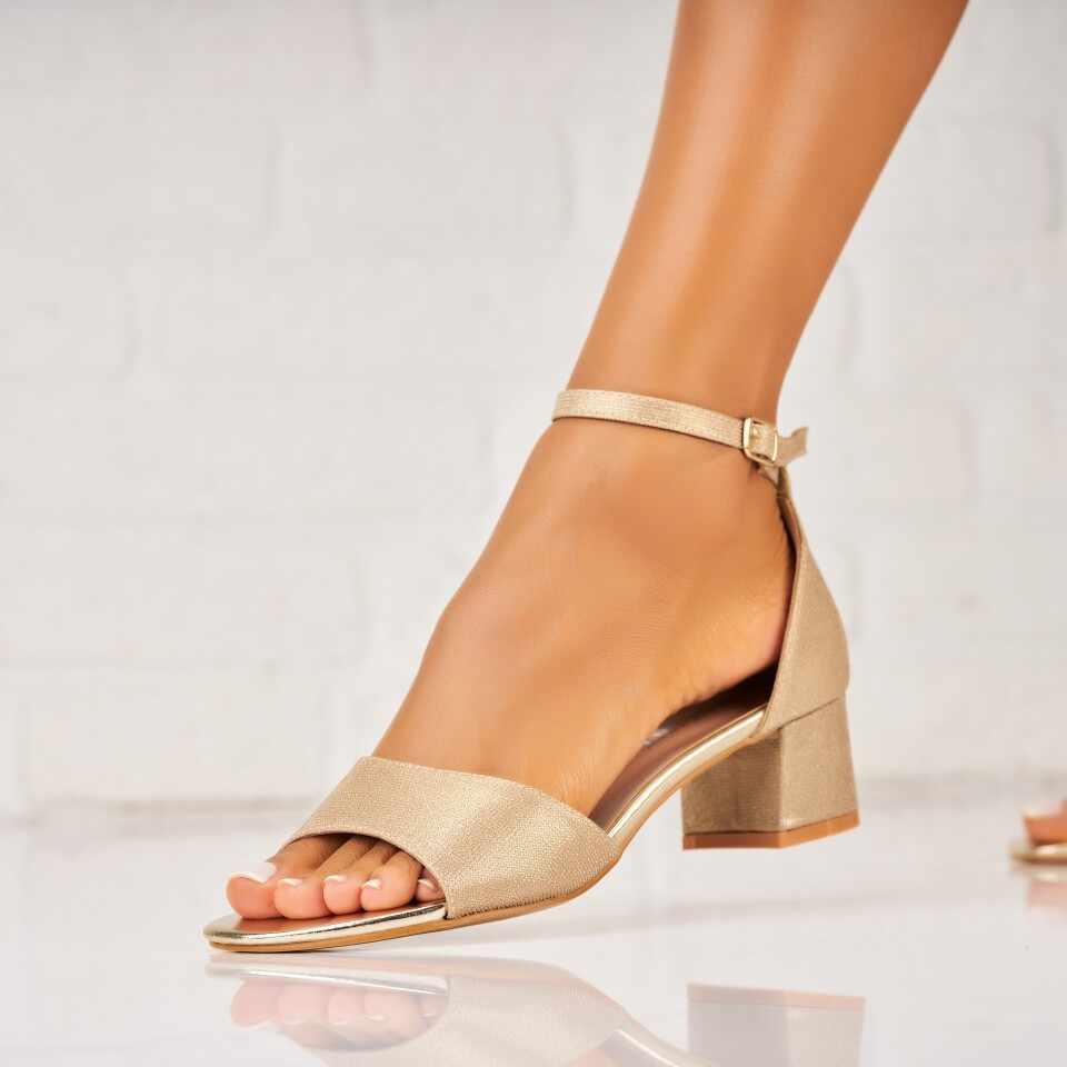 Sandale dama cu Toc Auriu din Glitter Irenose