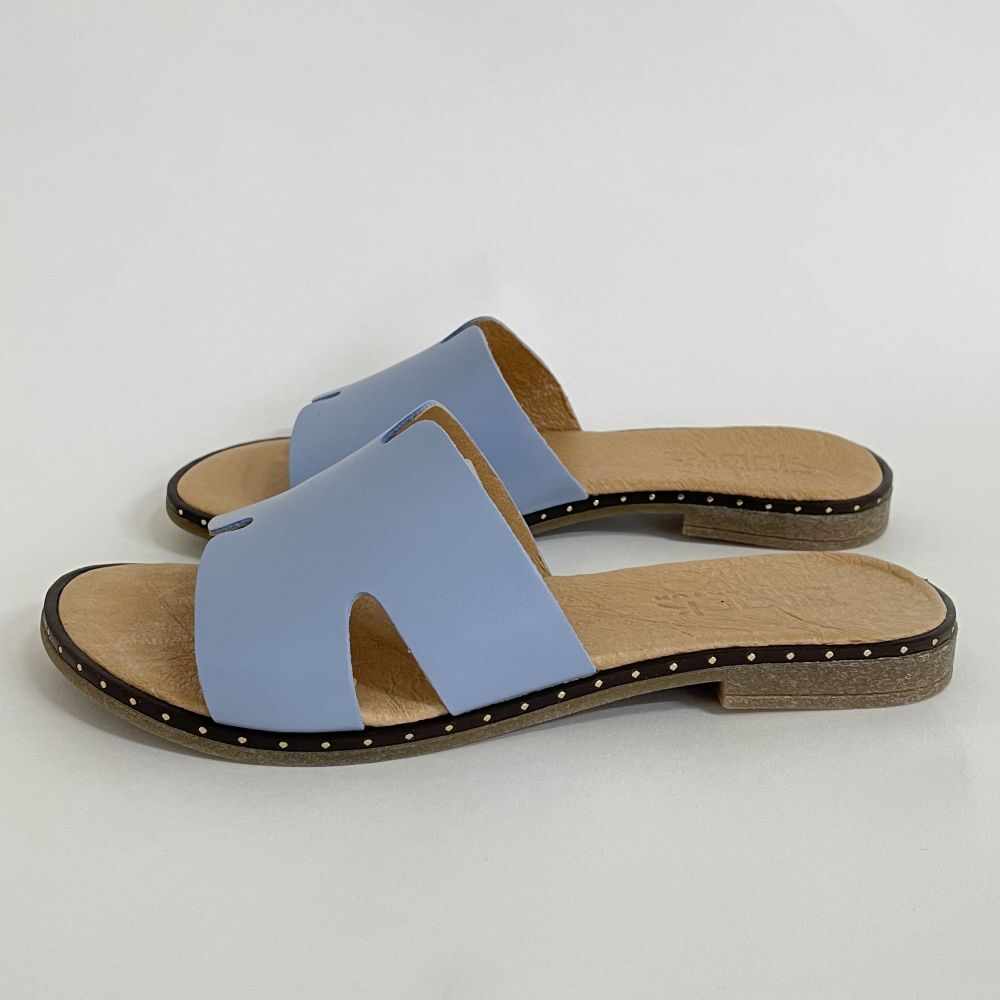 Papuci din piele naturala 254 blu