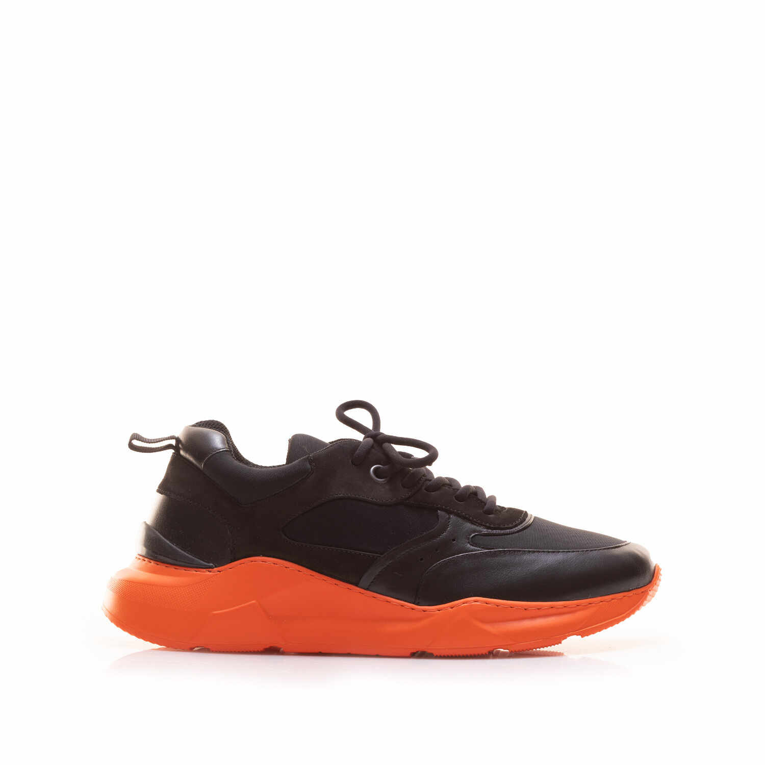 Pantofi sport bărbați din piele naturală, Leofex - Mostra Markus Negru + Prtocaliu Box Nabuc Mash
