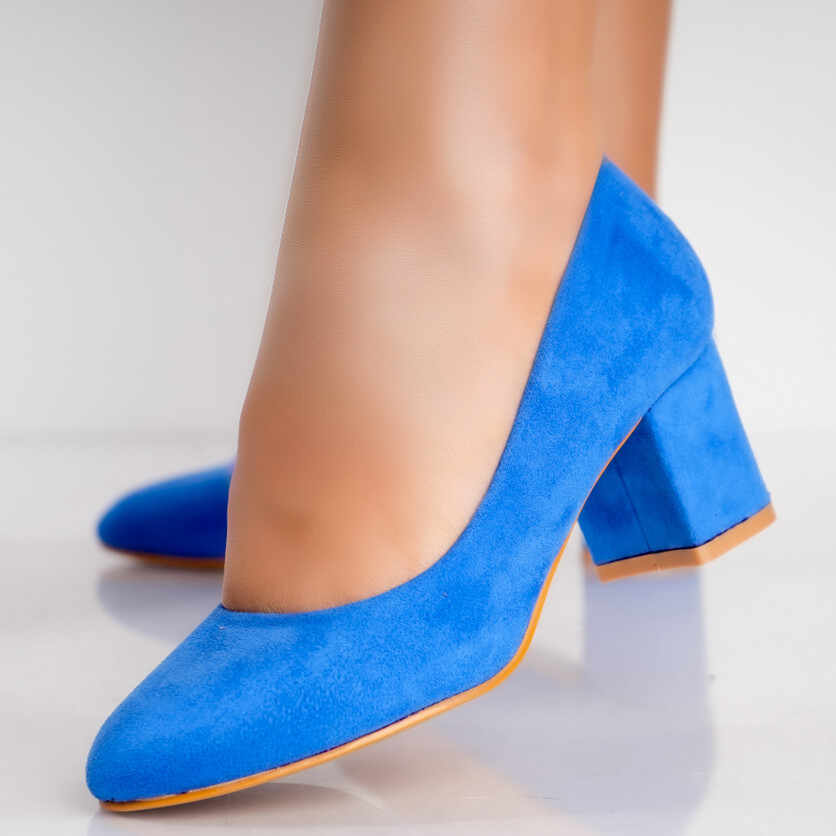 Pantofi dama cu toc Albastri din Piele Ecologica Intoarsa Azen