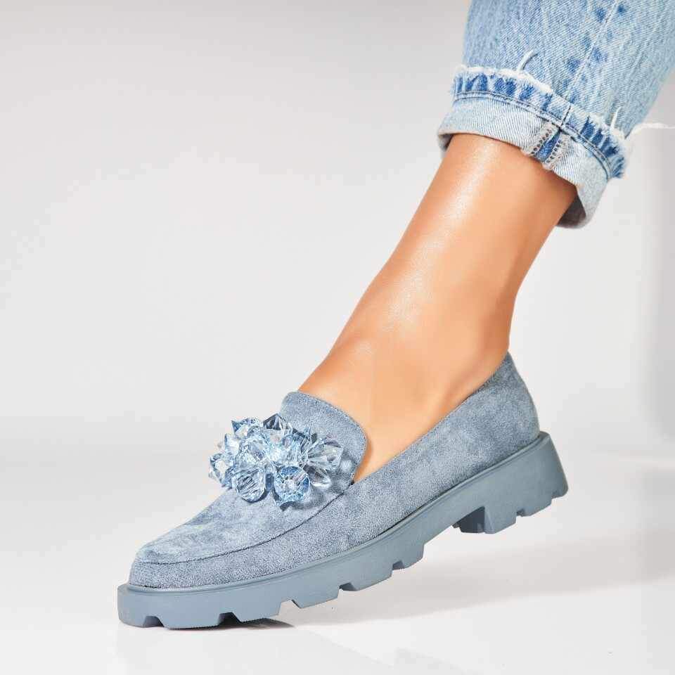Pantofi dama casual Albastri din Piele Ecologica Intoarsa Aspy