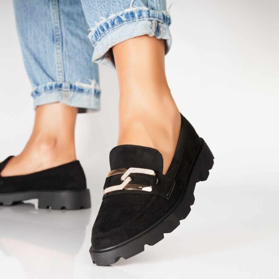 Pantofi dama casual Negri din Piele Ecologica Intoarsa Yumi
