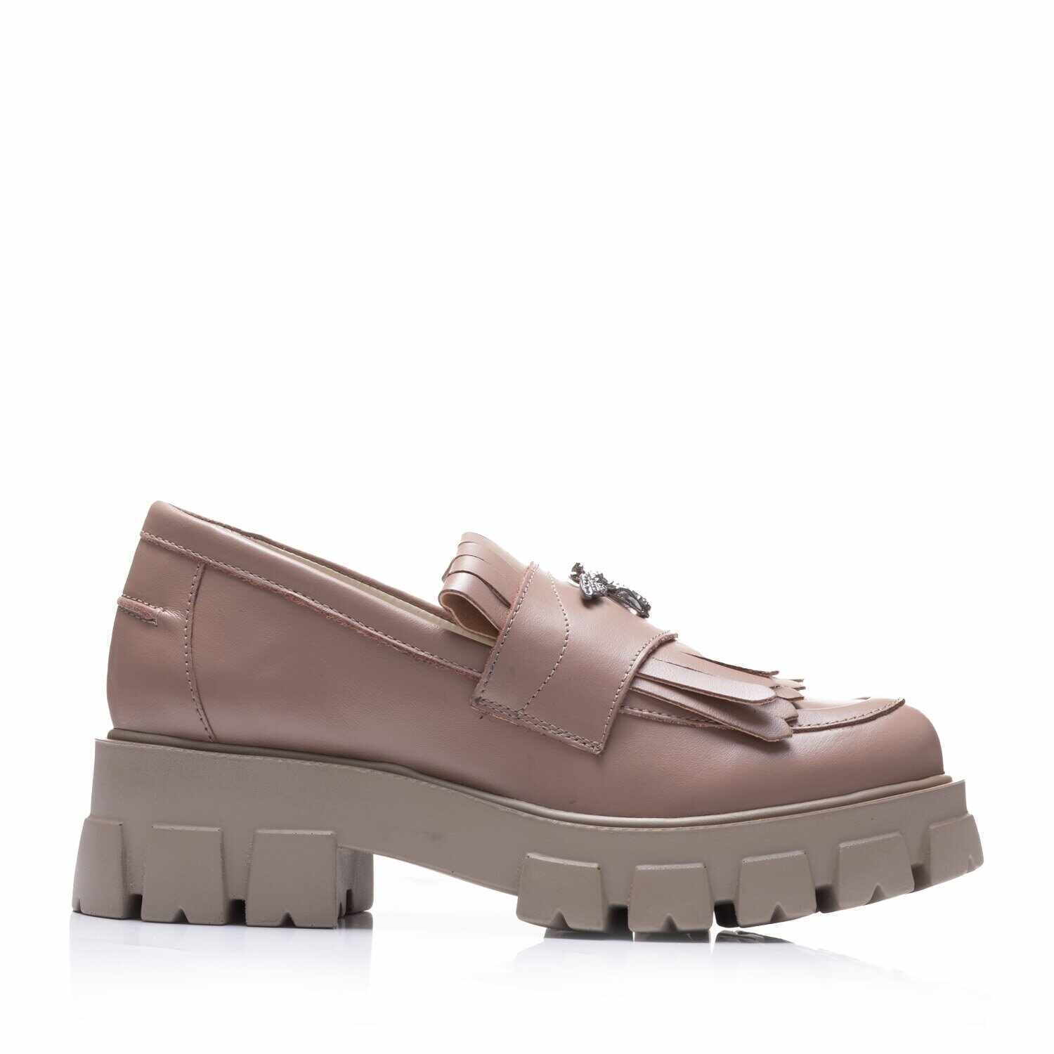 Pantofi casual damă din piele naturală, Leofex - 405-1 Taupe Box
