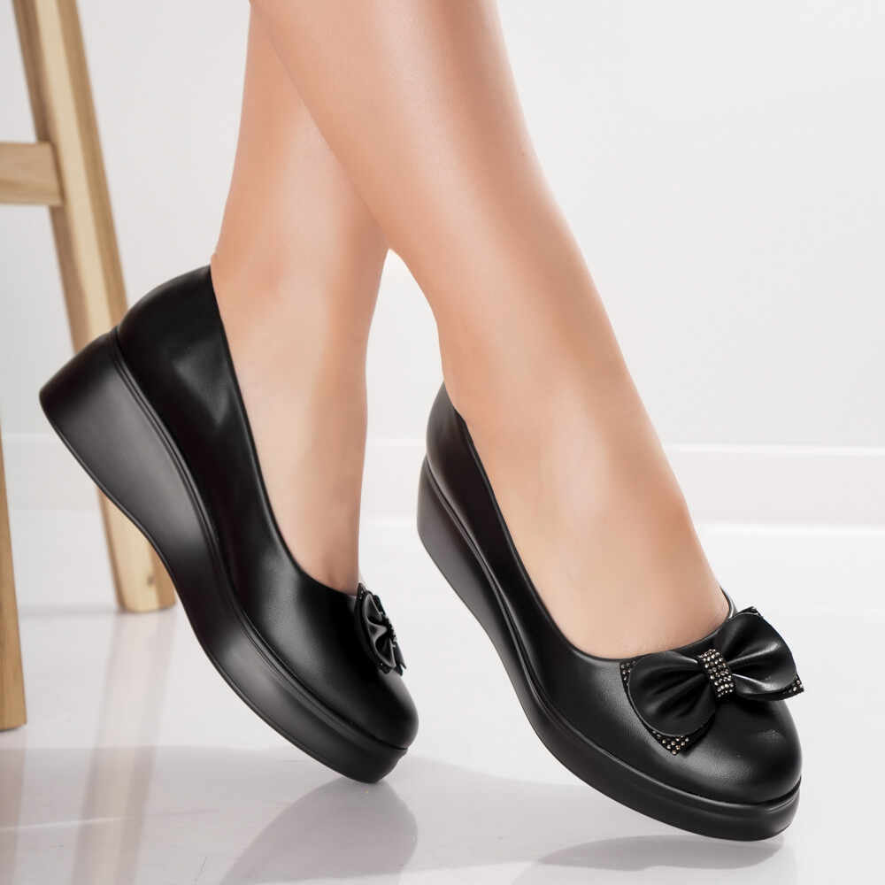Pantofi Dama cu Platforma Negri din Piele Ecologica Inloy